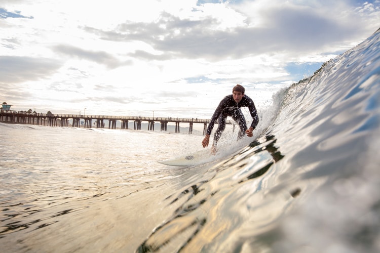 Surfer rider a winter wave at Hueneme Beach Park