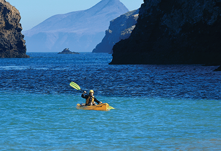 Kayak with Anacapa Island in the Background at Channel Islands National Park in California.