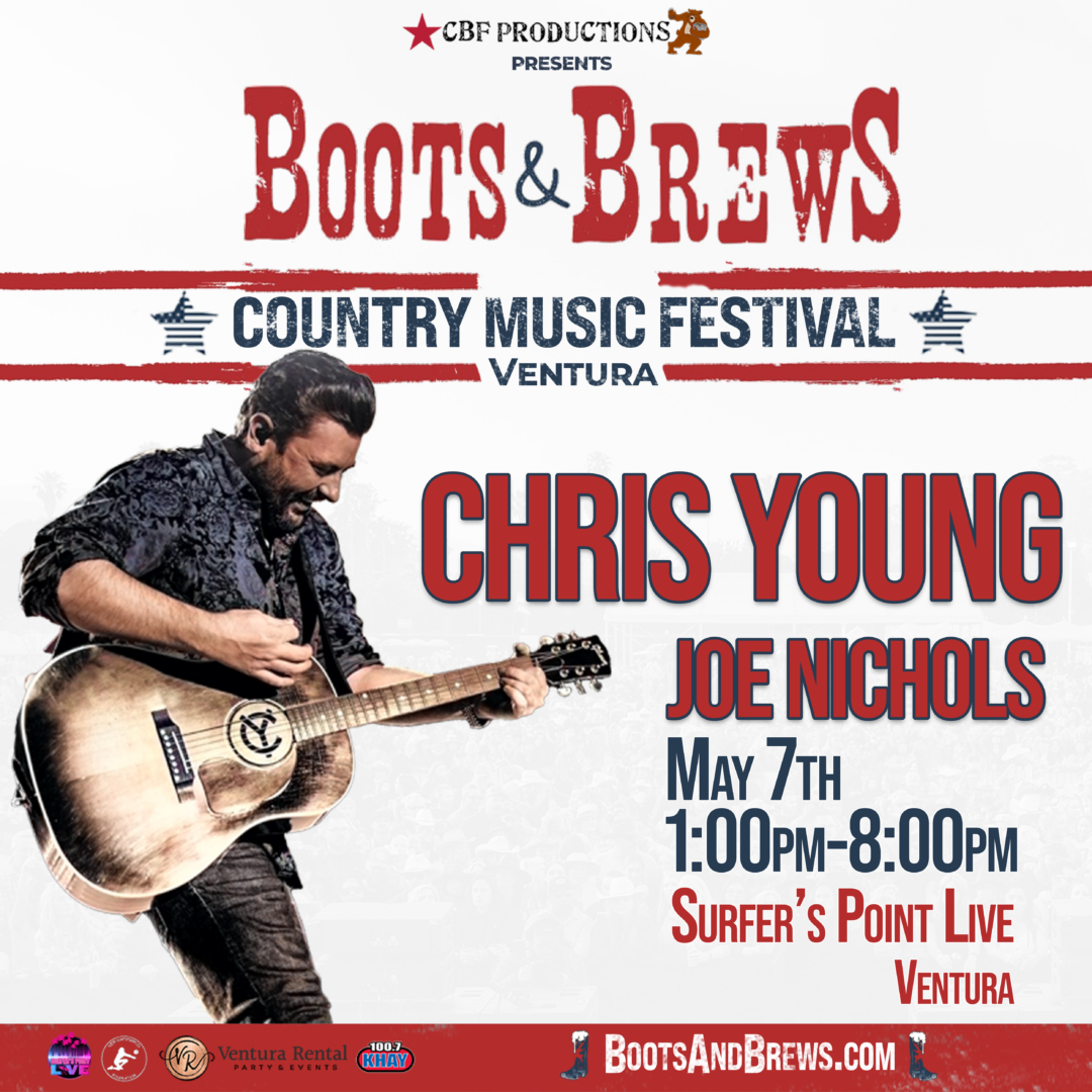 2023 Boots & Brews Festival at Surfer's Point Live in Ventura featuring Joe Nichols and headlining Chris Young.