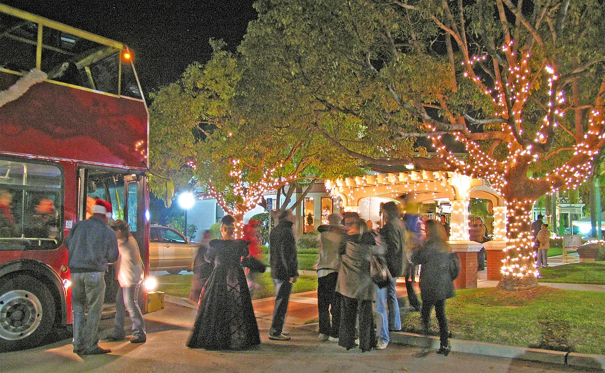 Holly Trolly Tours, double decker bus tour at Heritage Square in Oxnard California.